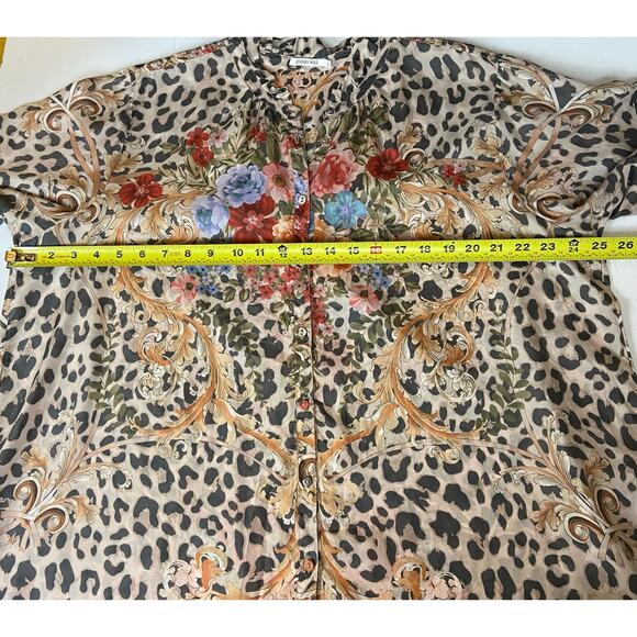 Johnny Was Amabel 100% Silk Blouse Large Cheetah Print Button Up Extra Large - Picture 12 of 14